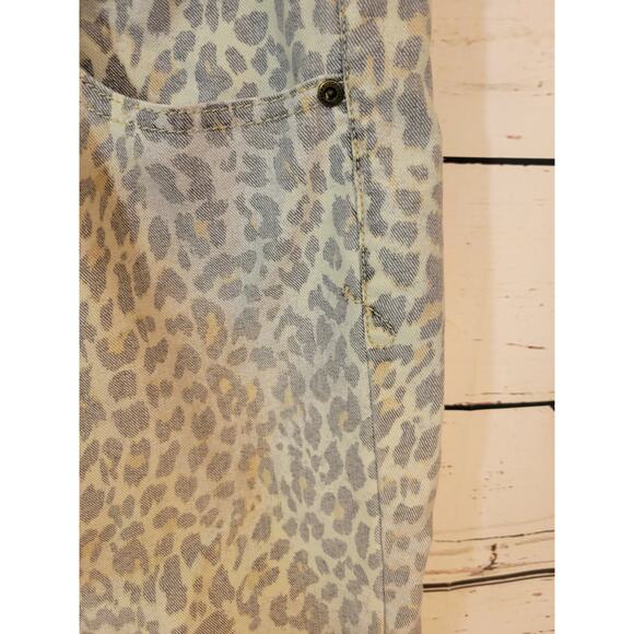 Vtg Jordache Cropped Jeans Tan Black Cheetah Print Mid Rise Skinny Size 14 - Picture 8 of 11